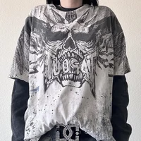 Camisetas de hada Grunge para mujer, camisa con estampado gráfico de calavera de estrella gótica, ropa de calle Vintage Punk de los años 00, Emo gótico, Y2K