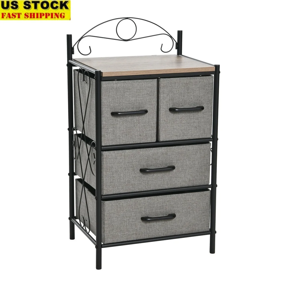 

Victoria Dresser Nightstand Organizer with 4 Drawers Black Metal Frame Ashwood Top Removable Decorative Arch Storage Solution
