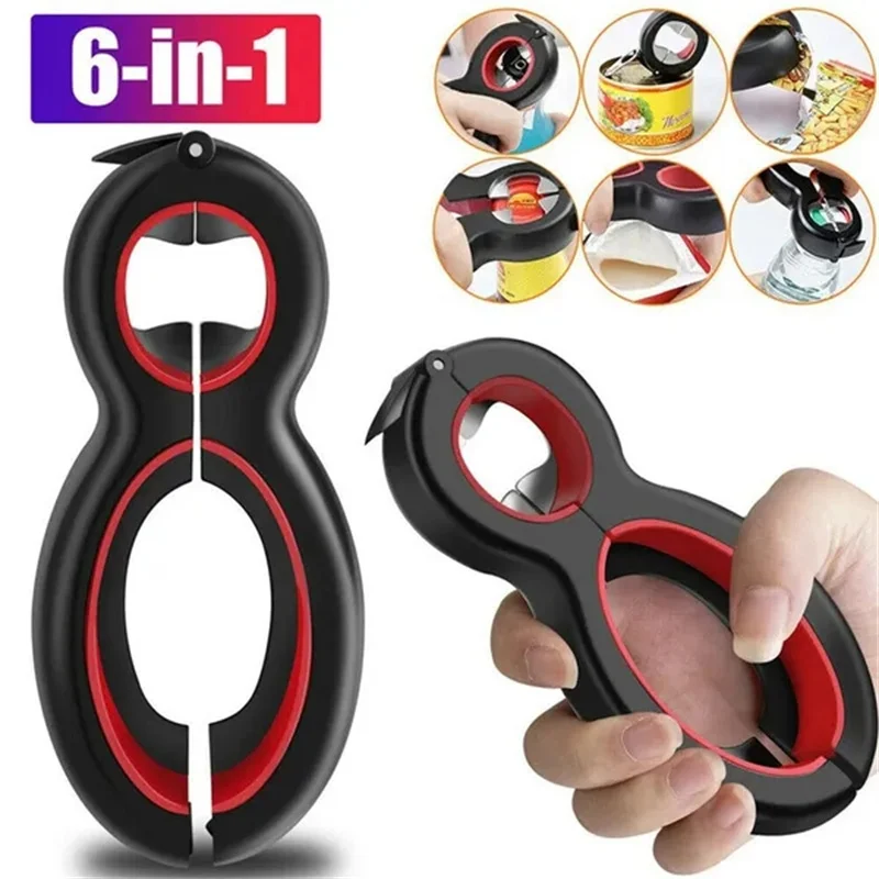 Upgraded 6 in 1 Bottle Opener Multifunction Screw Cap Jar Can Openers Lid Grip Kitchen Tools Beer Opener Multi Purpose