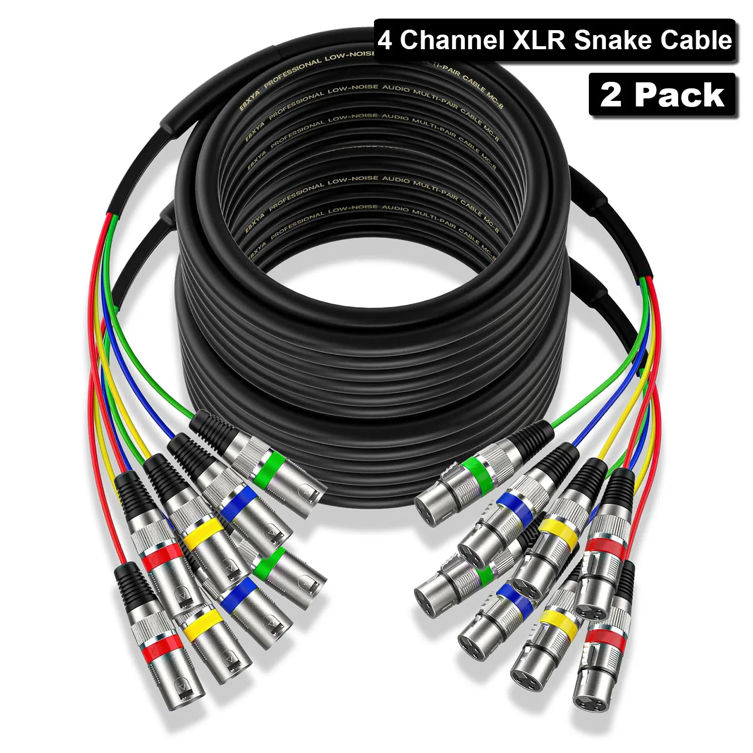 XLR Snake Cables (2 Pack) 4 Colored 4 Channel Microphone Patch Cable 3-Pin XLR Male To Female Speaker Cable for Recording Etc