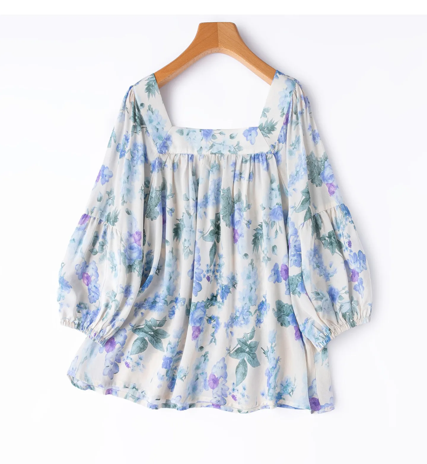 BirdTree-100%Real Silk Double Crepe Elegant T-Shirt, Square Collar Print, Women Age Reduction Loose Tops, 2026 Summer T67557CC