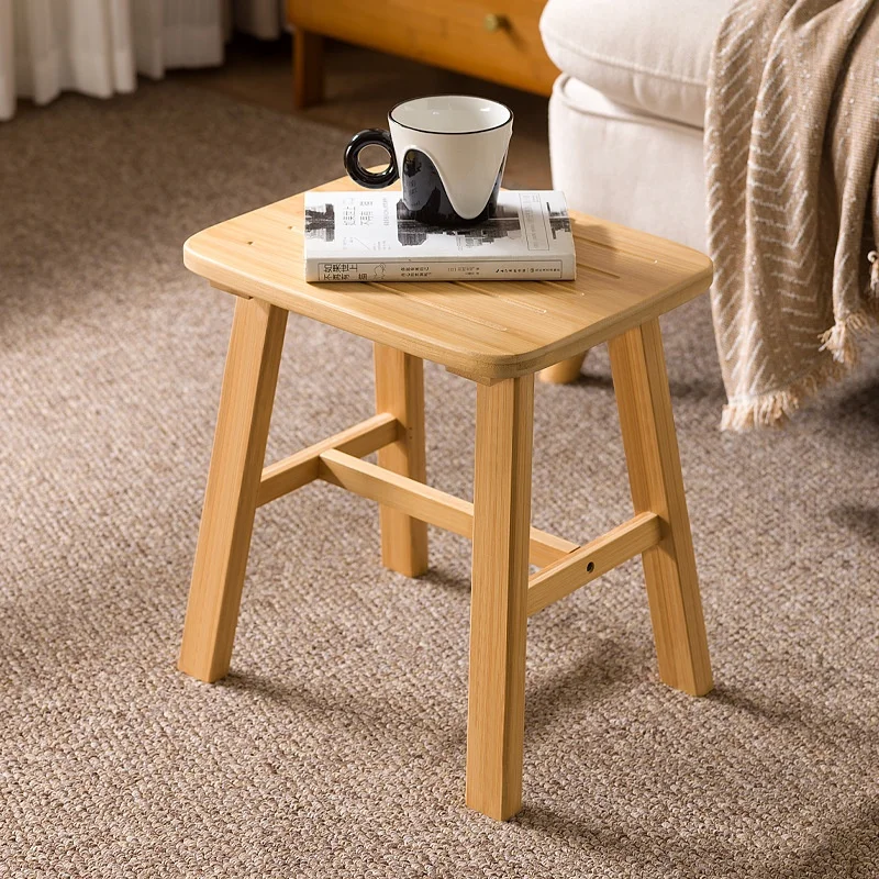 Bamboo Small Stool Square Stool Shoe Changing Stool Wooden Bench Short Chair Home Bathroom Step Stool Portable Bench Pratical