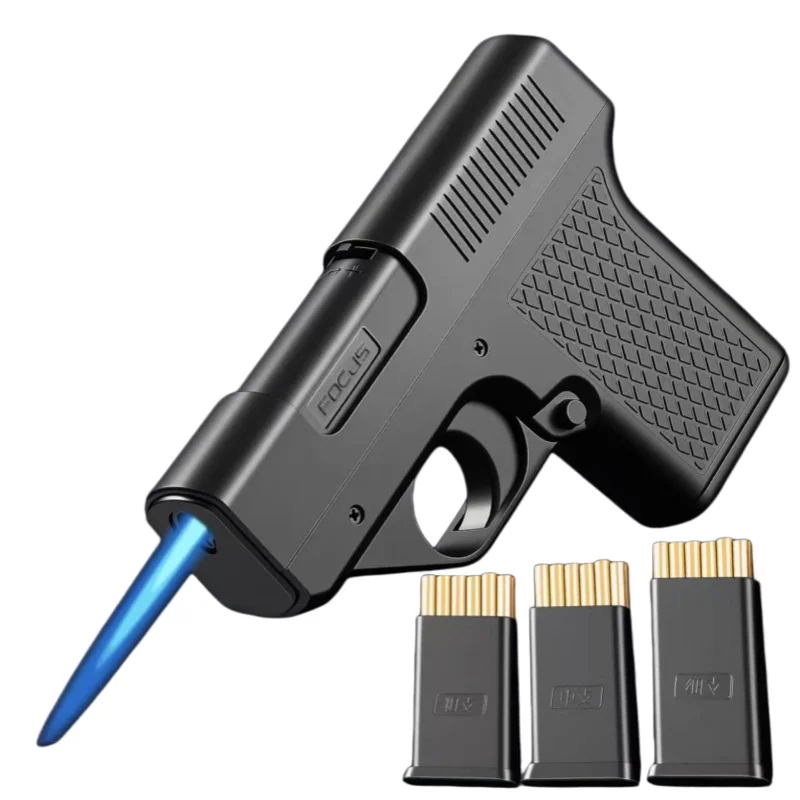 

Windproof Capacity 10PCS Pistol Style Lighter with 3 Cigarette Boxes Dark Blue Flame Gas Cigar Outdoor Lighter Men's Gift