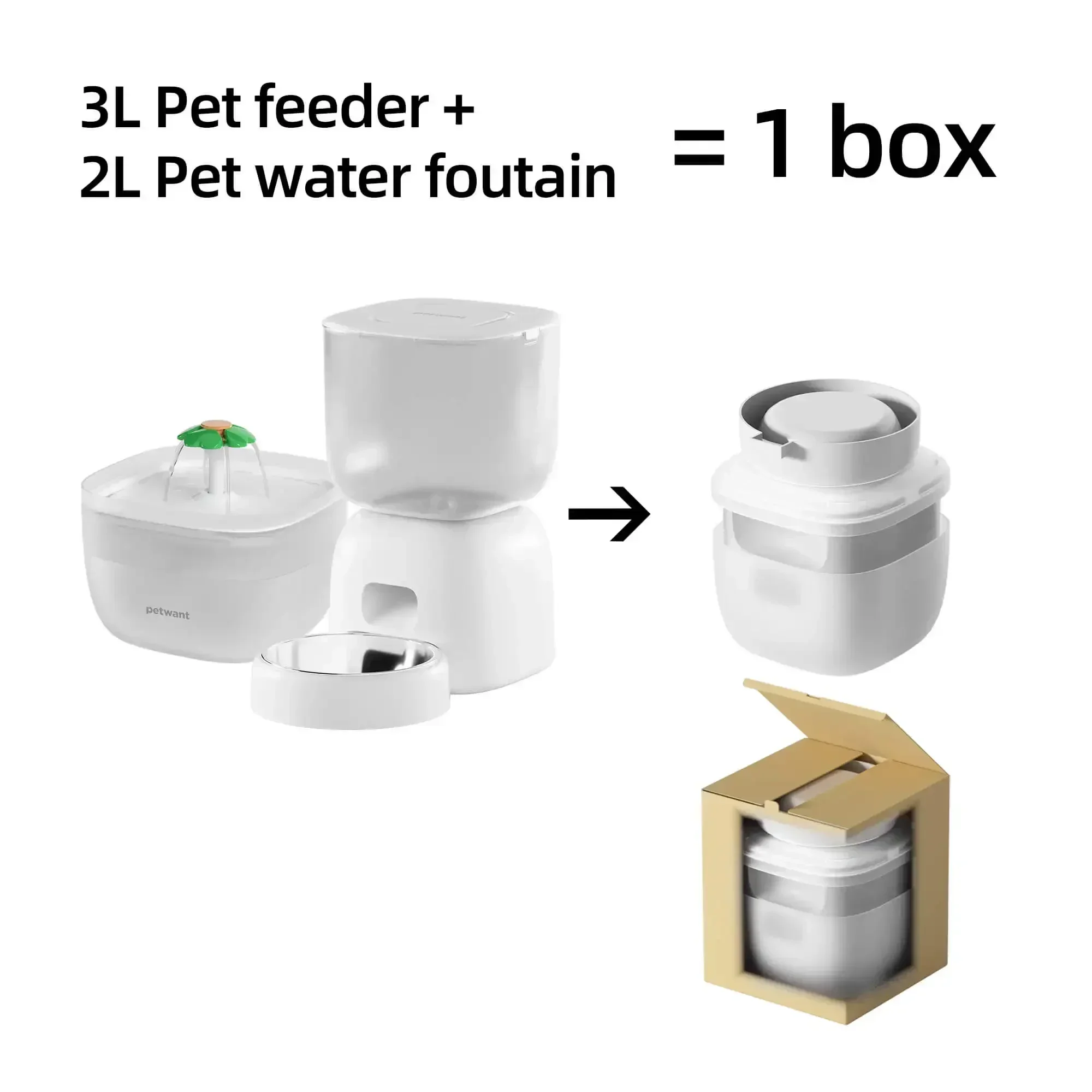 Petwant Automatic Pet Food Water Feeder Combo Set With 3L Auto Pet Feeder and 2L Cat Water Fountain