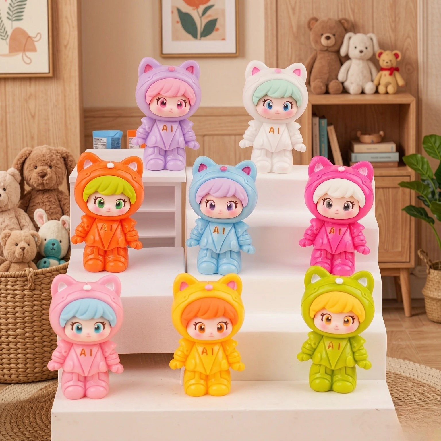 Cute AI Cat Girl Resin Figurines, Miniature Kawaii Potted Plant Home Decor, Cute Sitting Dolls, Micro Landscape Ornaments Gift