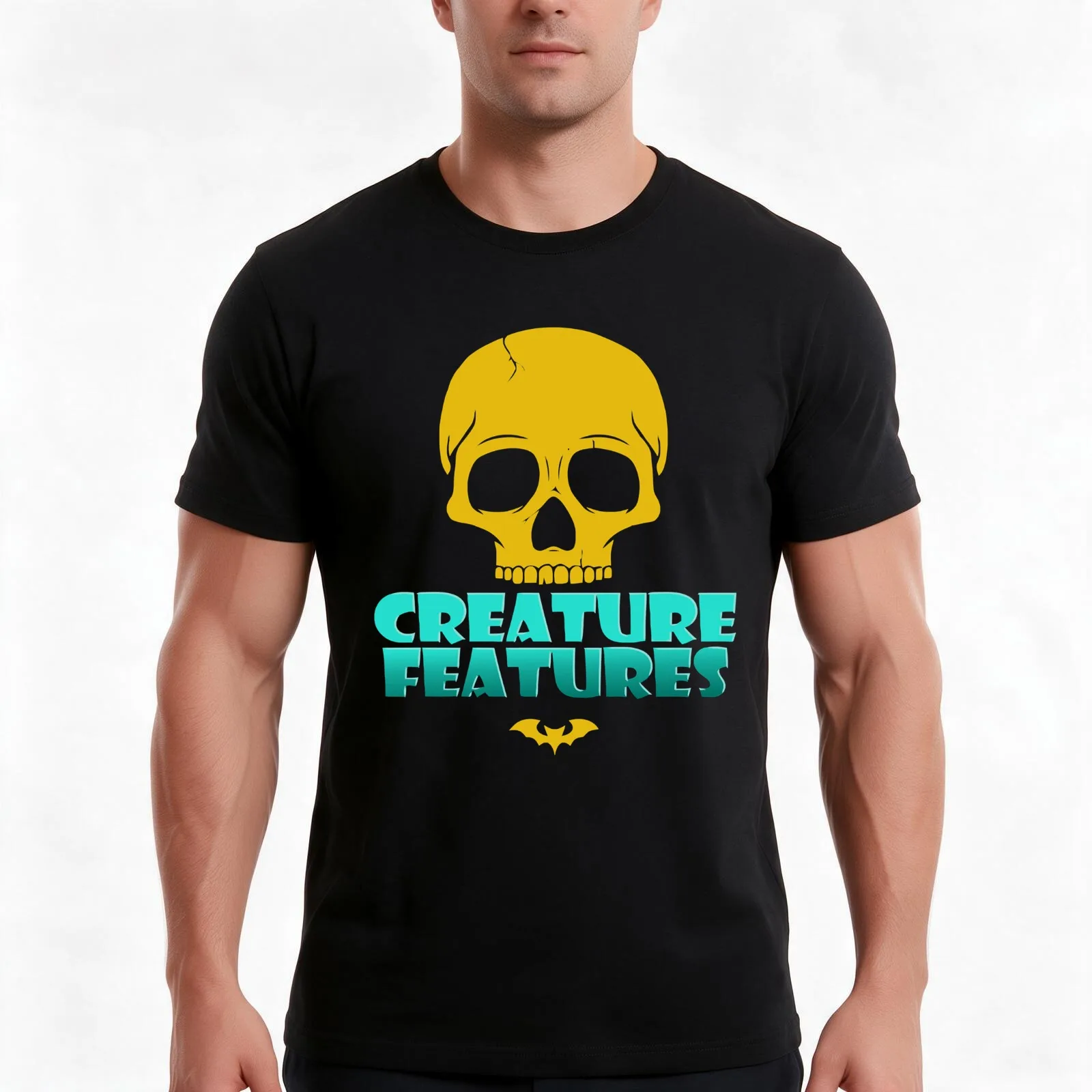 Creature Features T-Shirt, Summer Casual Cotton Tee, Oversized Streetwear Tops, Vintage Graphic Print, Loose Fit Short Sleeve