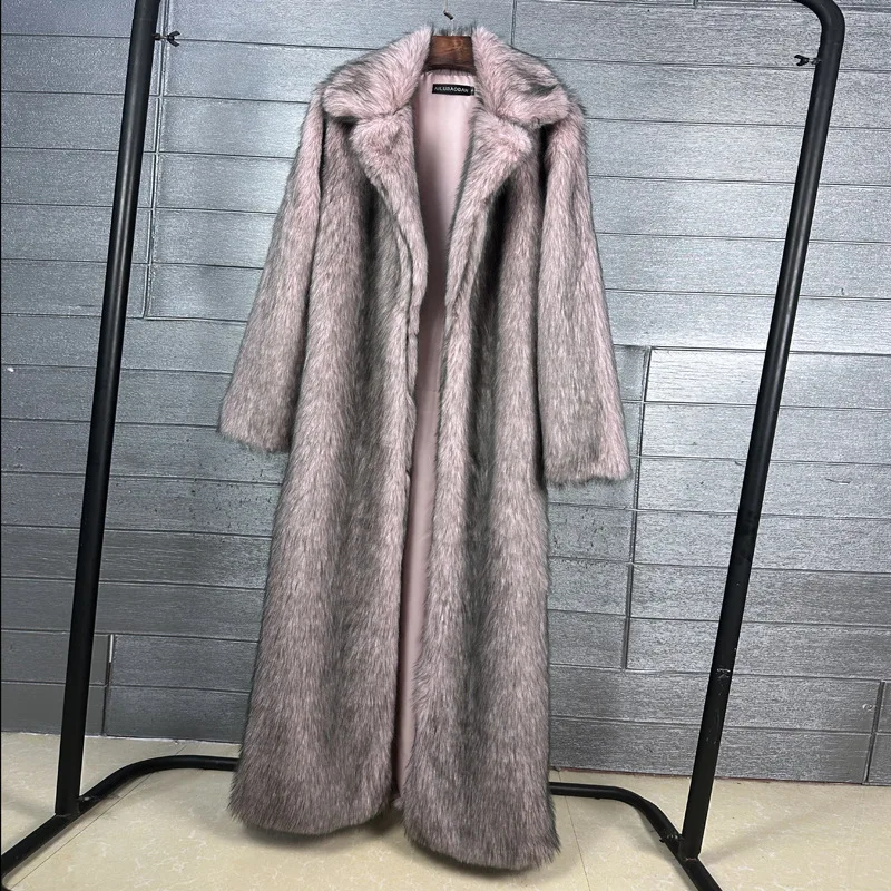 

Bla Silk Red Fur Coat Women's Long Tailcoat Collar Cross-Border Winter Coat Warm Plu Simulation Mink Outerwear