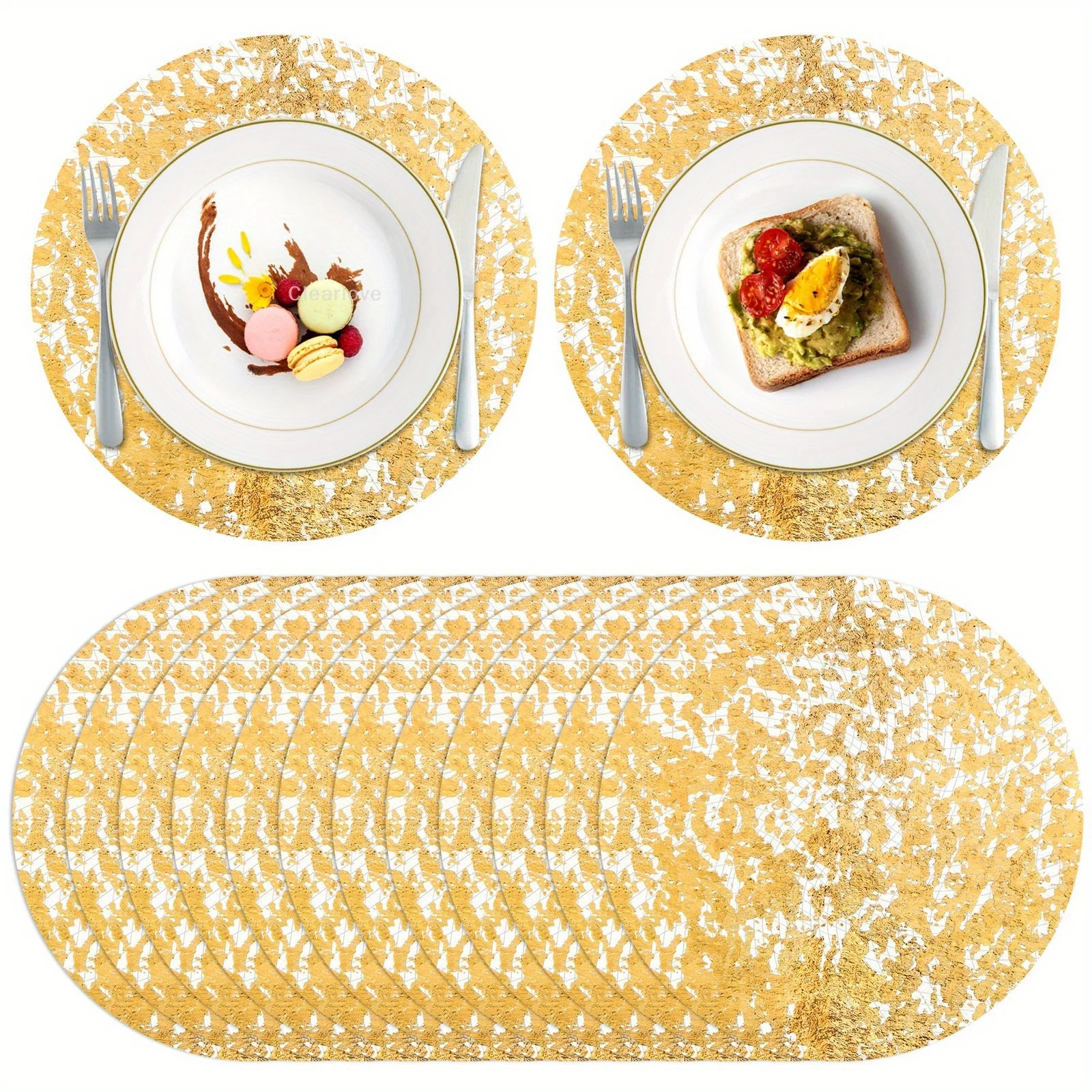 20pcs Golden Foil Round Placemats,Disposable Golden Foil Grid Table Mats,for Weddings,Birthday Parties,Banquets,Restaurant Decor