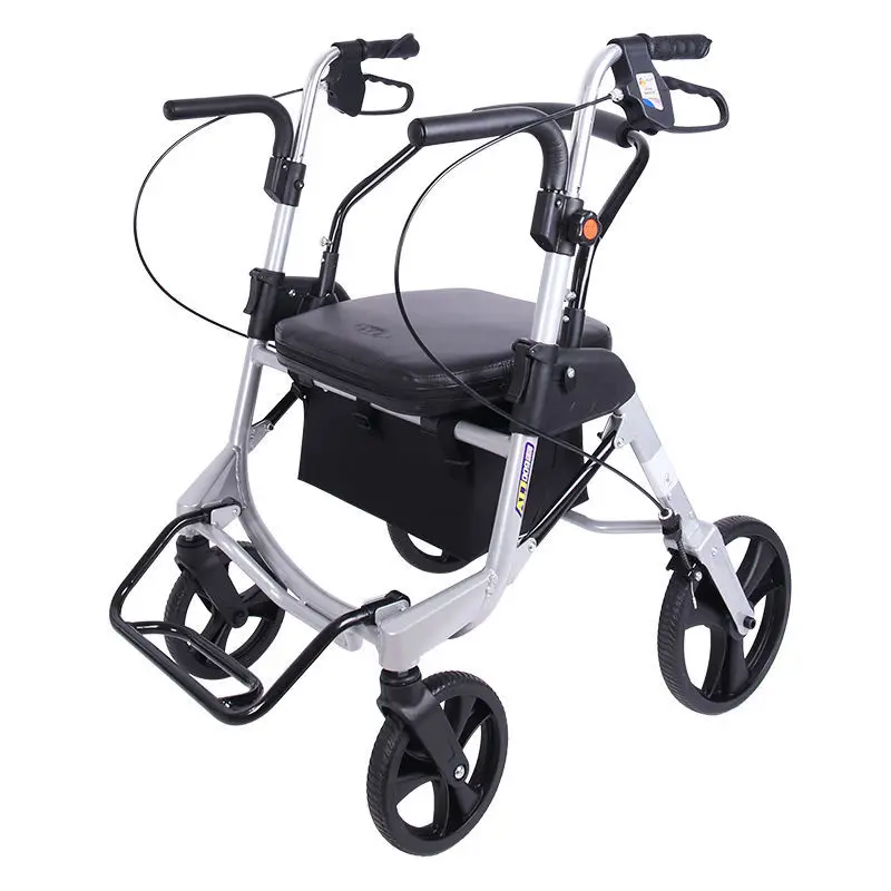 

Folding 4 Wheels Shopping Cart Trolley For Elderly Disabled Anti Rollover Assist Walking Mobility Aid Can Push And Seat Walker