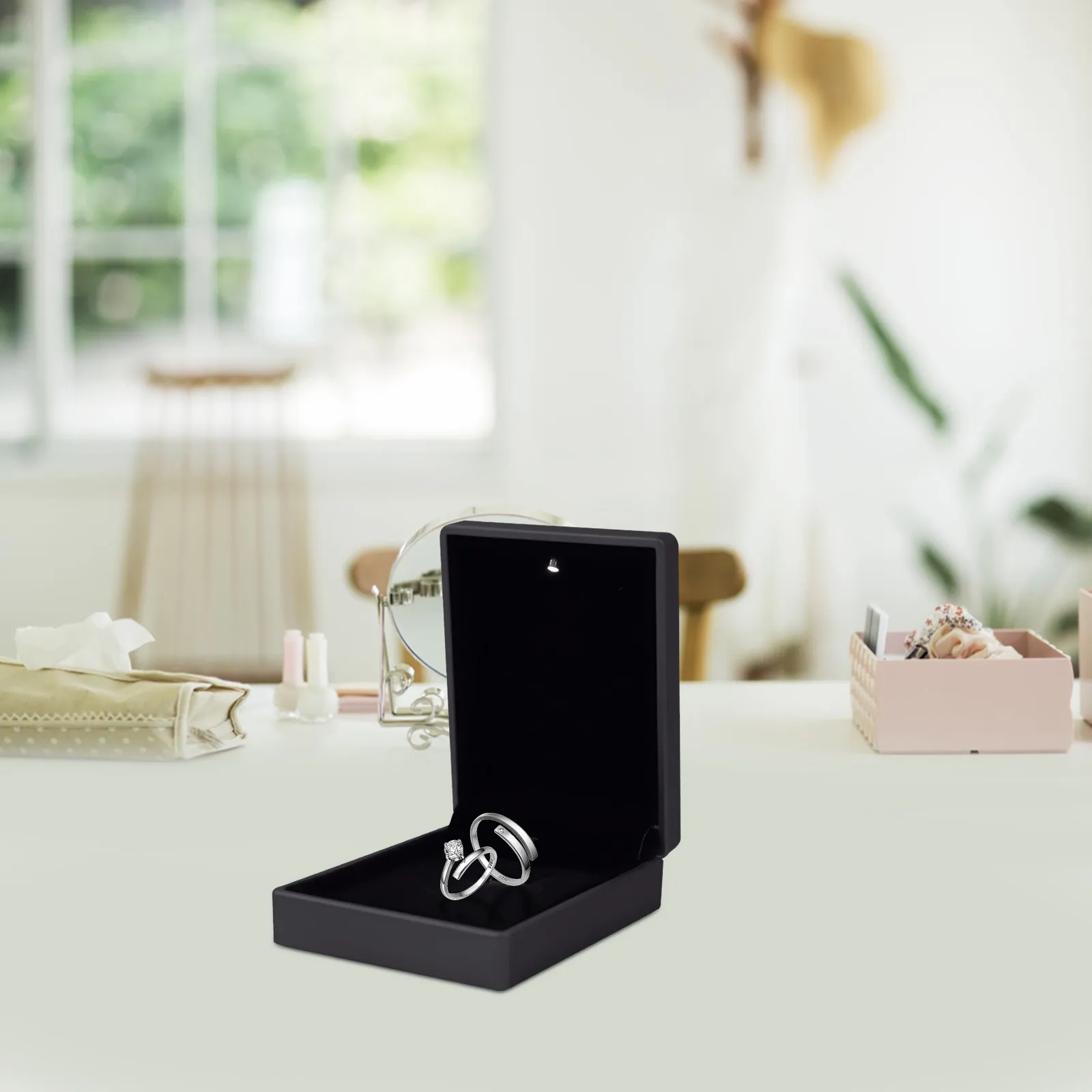 

Luxury LED Light Jewelry Gift Box Necklace Box Bracelet Container with Bright Interior Lighting Elegant Rubber Coated Design