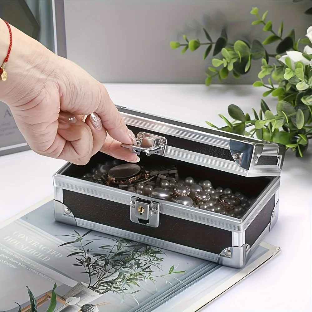 1 قطعة صندوق نقود ألومنيوم قابل للقفل-أسود متعدد الوظائف تخزين آمن للمجوهرات والنقود والعملات المعدنية وبطاقات البنك والمفاتيح المحمولة #2