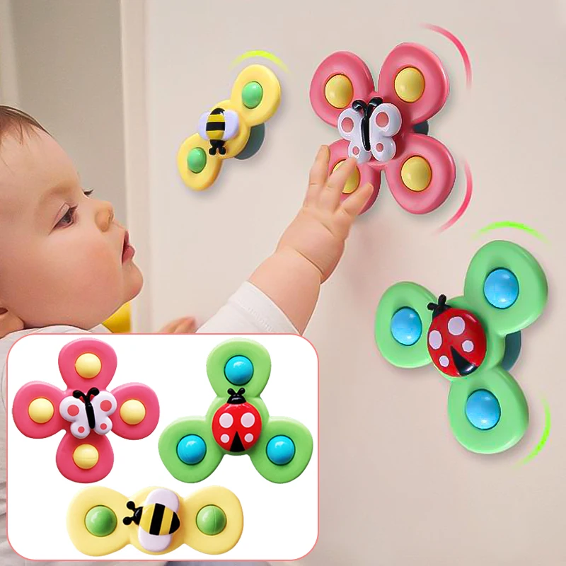 Cartoon Insect Suction Cup Gyro Toy Safe Bite Baby Feeding Interactive Suction Cup Toy Flower Fidget Spinner Bathroom Toys