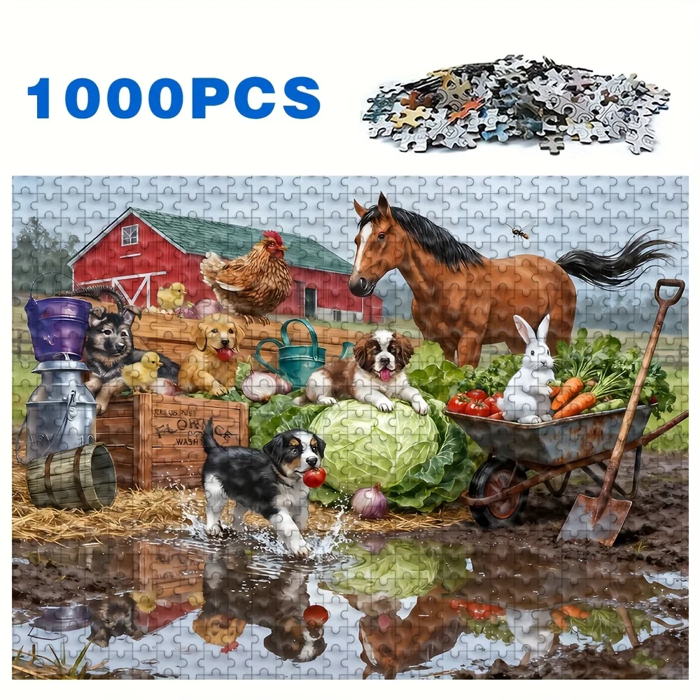 Puzzle grande da 500/1000 pezzi per adulti - Scena di fienile per animali da fattoria e trattore con oltre 1000 pezzi Opzione, libro puzzle impegnativo per la famiglia