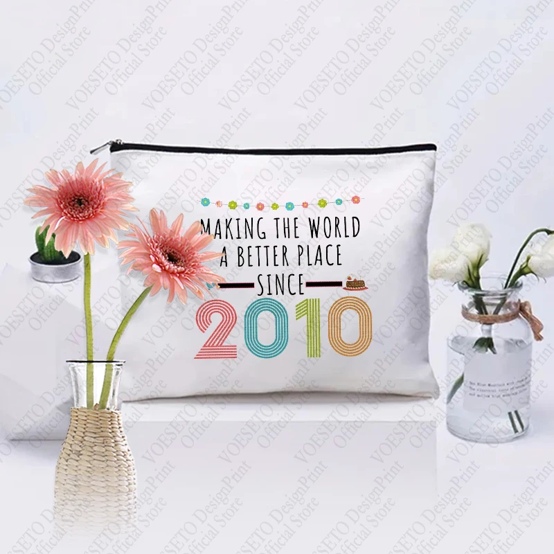 1pc Making The World a Better Place Since 2007 pattern Makeup Bag,Travel Toilet Storage Bag,Party Gift Zipper Organizer,Cosmetic