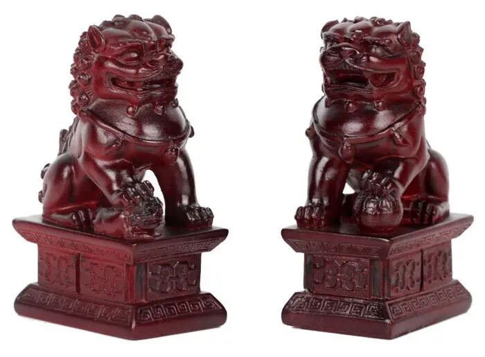 

Pair Chinese Feng Shui Lion Statue Evil Guardian Door Fu Foo Dog Animal Figurine