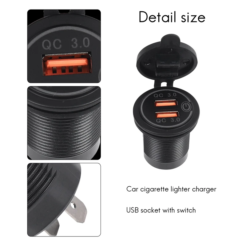 

12V 36W Quick Charge 3.0 Dual USB Car Charger USB Fast Charger With Switch For Boat Motorcycle Truck Sedan