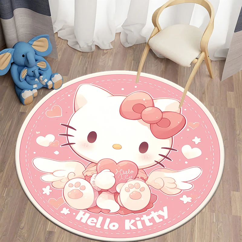 Sanrio HelloKitty HD Gedrukt Ronde Tapijt voor Woonkamer Slaapkamer Tapijten Camping Picknick Matten Flanel Antislip Tapijt Yoga mat Geschenken