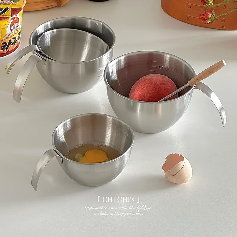 Stainless Steel Measuring Mixing Bowl With Handle 304 Metal Kitchen Baking Prep Bowls Household Food Cooking Kitchenware