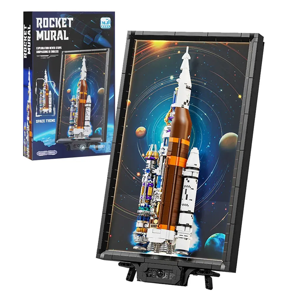 

1288PCS Creative 3D Space Rocket Mural Building Blocks With Sensor Light Home Decoration Bricks Set Toys For Adult Friend