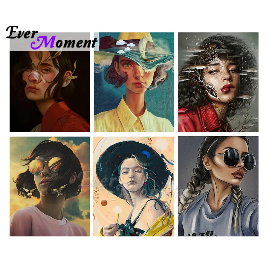 

Ever Moment Diamond Art Kit Square Round Cross Stitch Embroidery Modern Girl Portrait Painting Woman Wall Picture 5L1089