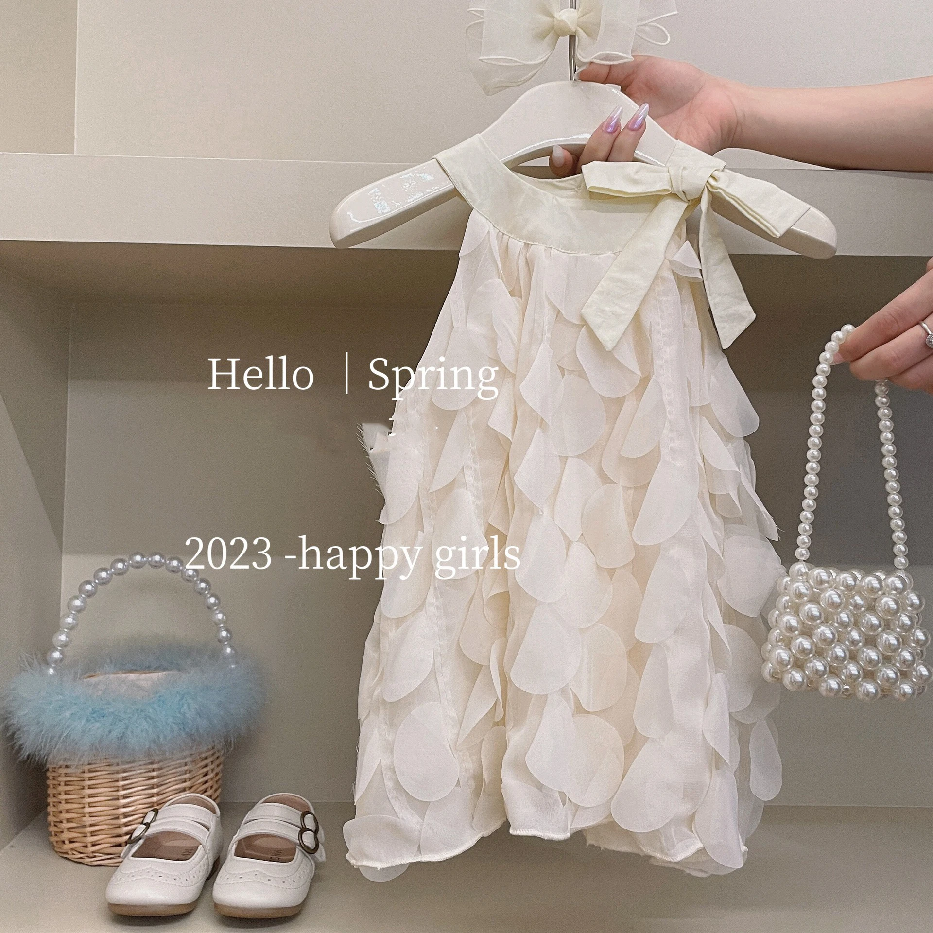 Sweet Girl's Bow Sleeveless Dress O-Neck A-Line Appliques Princess Dresses Versatile Children Birthday Party Vestidos Kid Summer image 3