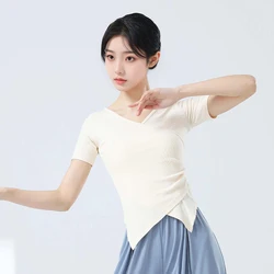 V-neck Dance Tops for Women Adults Modern Dance Tops Short Sleeve Daily Training Costumes