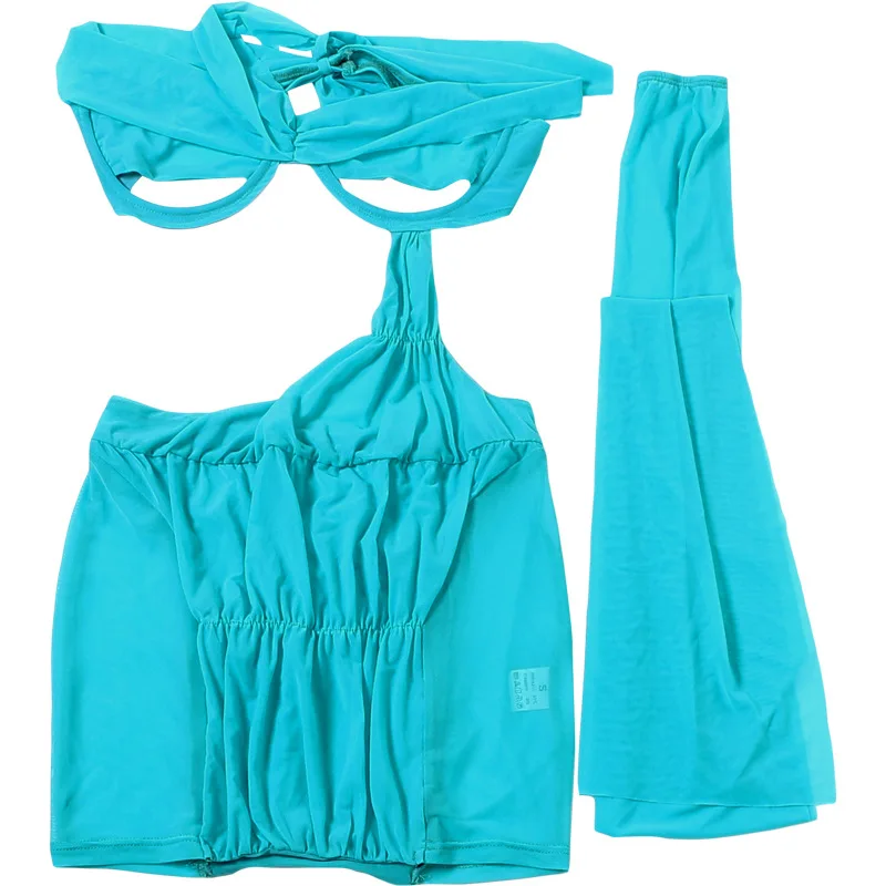 SsTss 夏の新作ホットガールズミニドレス レディースセクシー無地ワンショルダーストラップオフショルダーノースリーブカットアウトシースルー クラブドレス