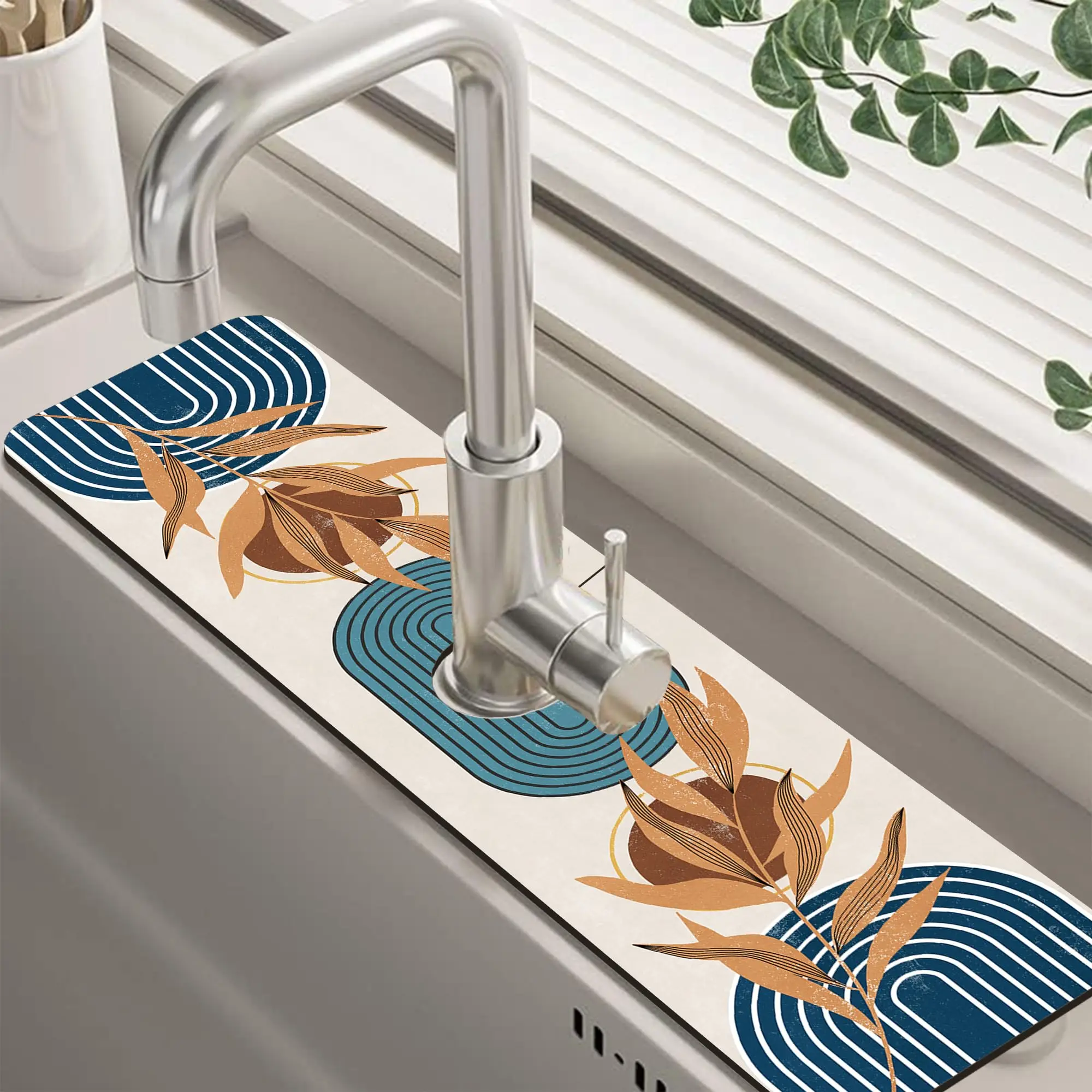 VIKAMA Christmas Snowman with Hat Kitchen Sink Splash Guard Mat Absorbent Fast Drying Mat Faucet Draining Mat for Kitchen Decor