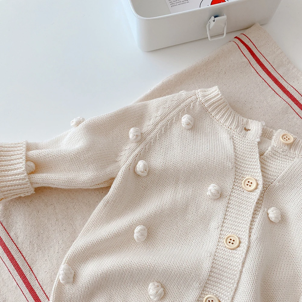 New Children\'s Sweater Coats 2024 Spring Autumn Girl Baby Cotton Soft Knitted Top Girl Handmade Ball Cardigan Jackets