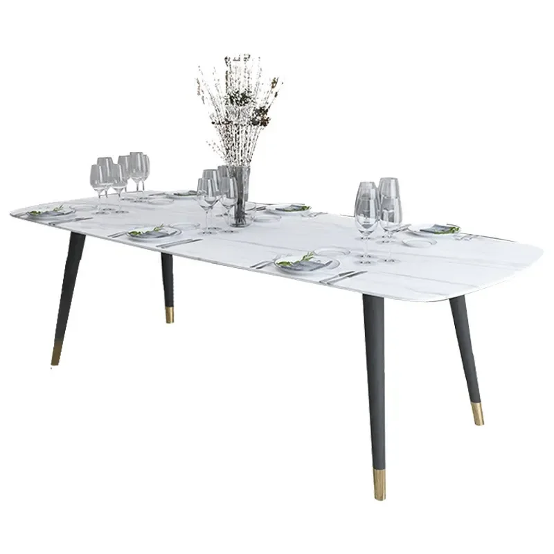 Nordic Style Modern Marble Surface Western Dining Table and Chair Set Rectangular Eating Table for Living Room Household 8