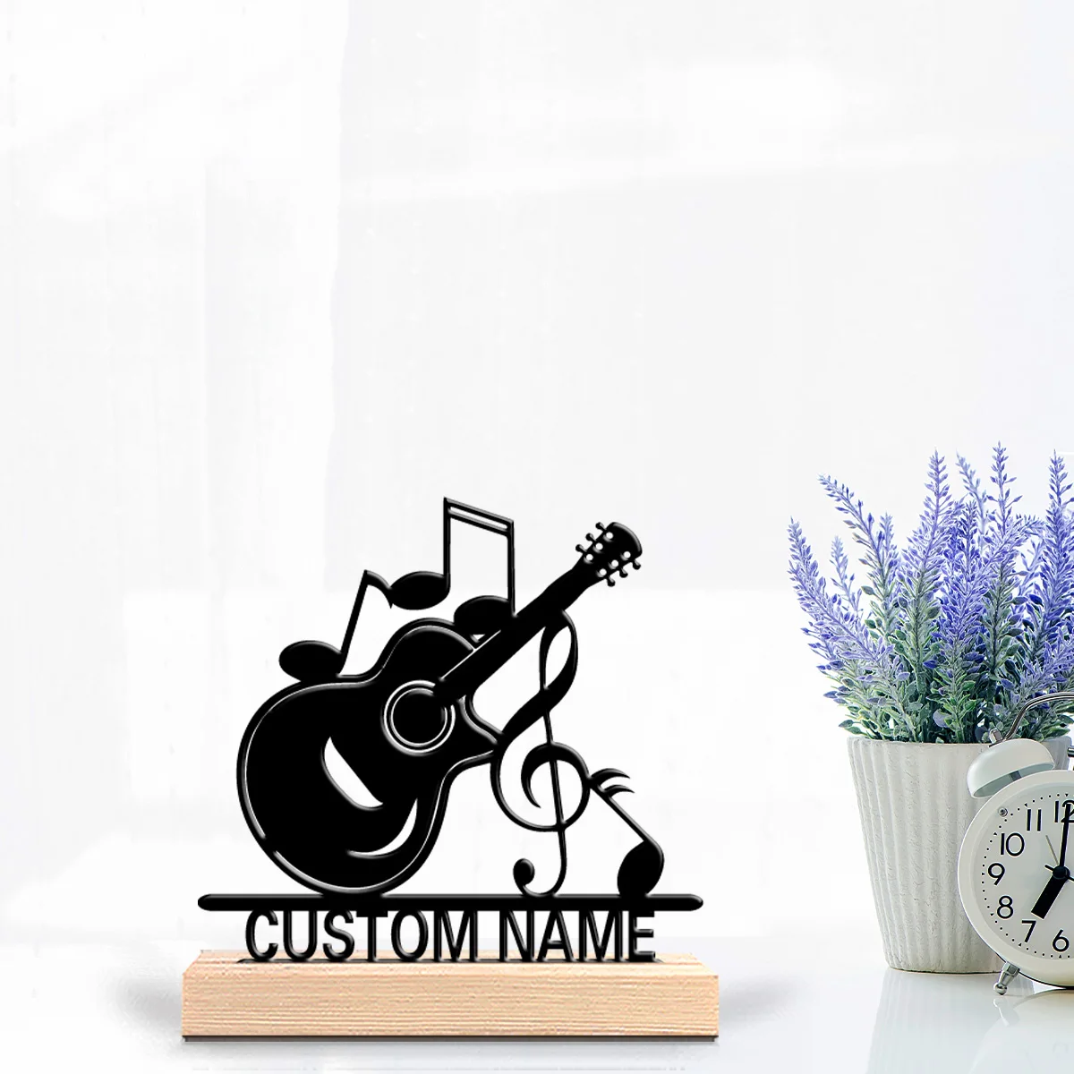 1pc Minimalist guitar Personalized Name Handicraft With Wood Base Tin Ornament With Wood Base For Friend Gifts