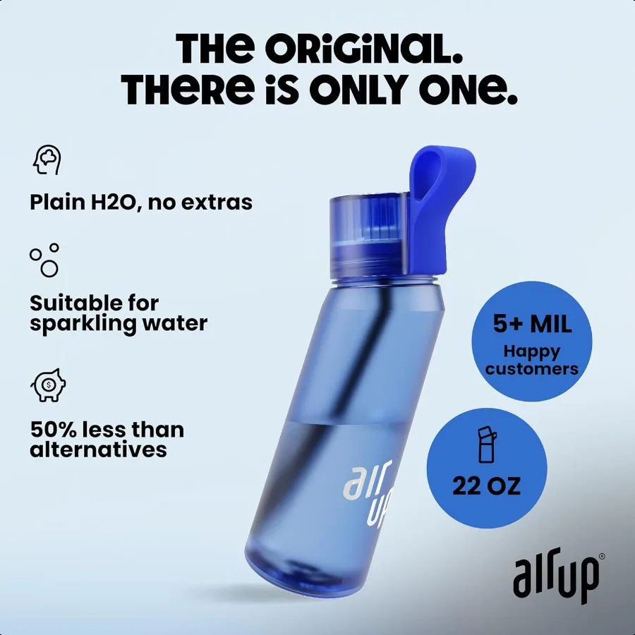 waterfles 22 oz voor schoolsportschool inclusief 5 geurpods fles met strosmaak in blauw ook voor kinderen jongens meisjes geen calori