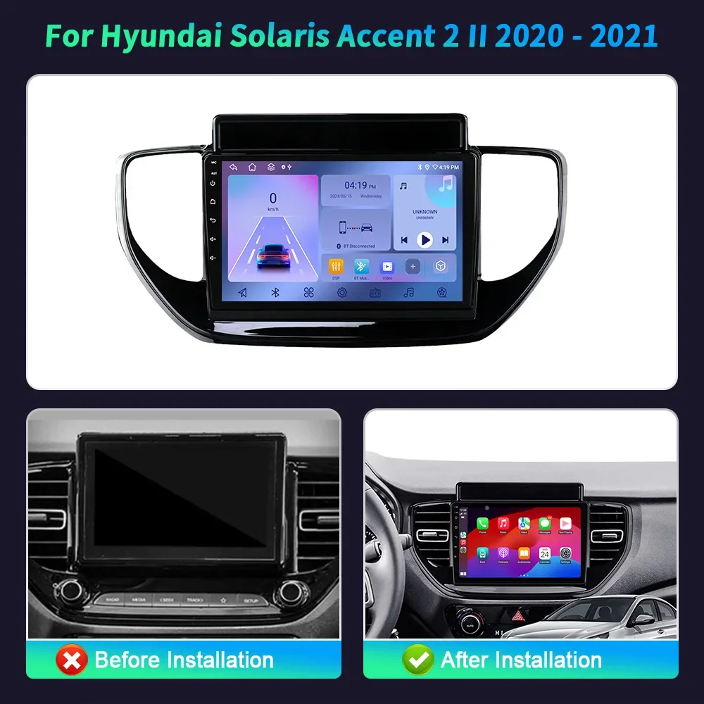 Android 14 para hyundai solaris accent 2 ii 2020-2021 rádio do carro navegação multimídia 4g gps sem fio carplay tela de toque estéreo