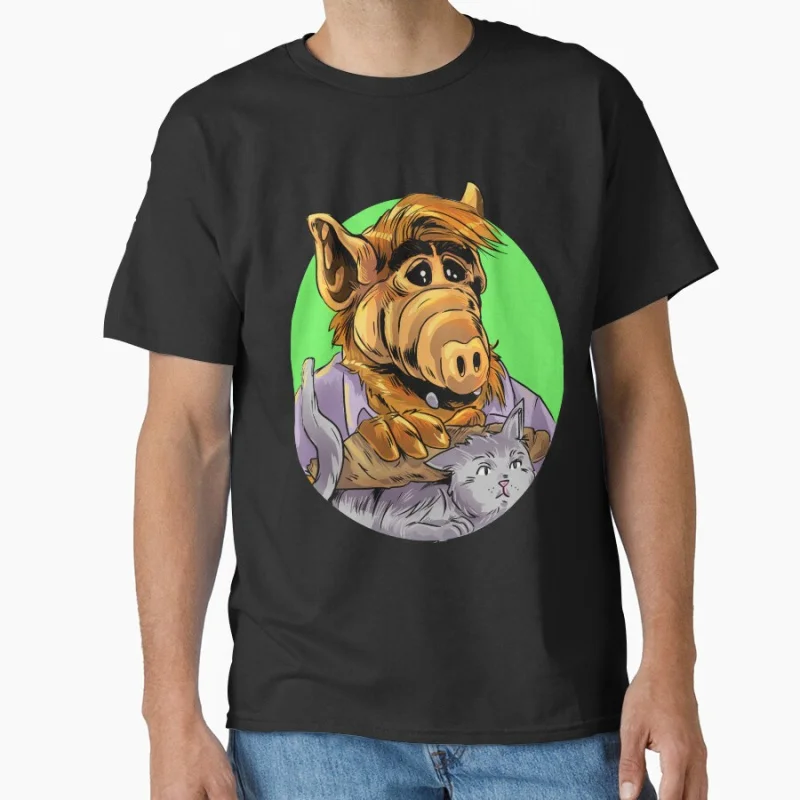 

Snack time 80s Retro horror movie Alien tv show ALF 1986 scary halloween gift T shirt for cat lover Large size Tops S-6XL