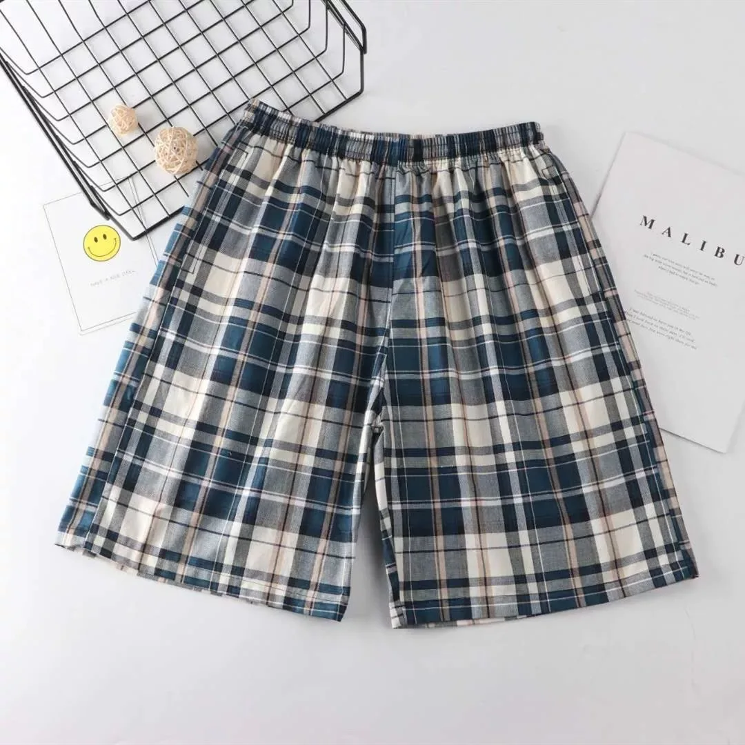 100% Cotton Mens Underwear Boxers Shorts Male Casual Sleepwear Underpants Plaid Loose Comfortable Homewear Sleeping Short Pants