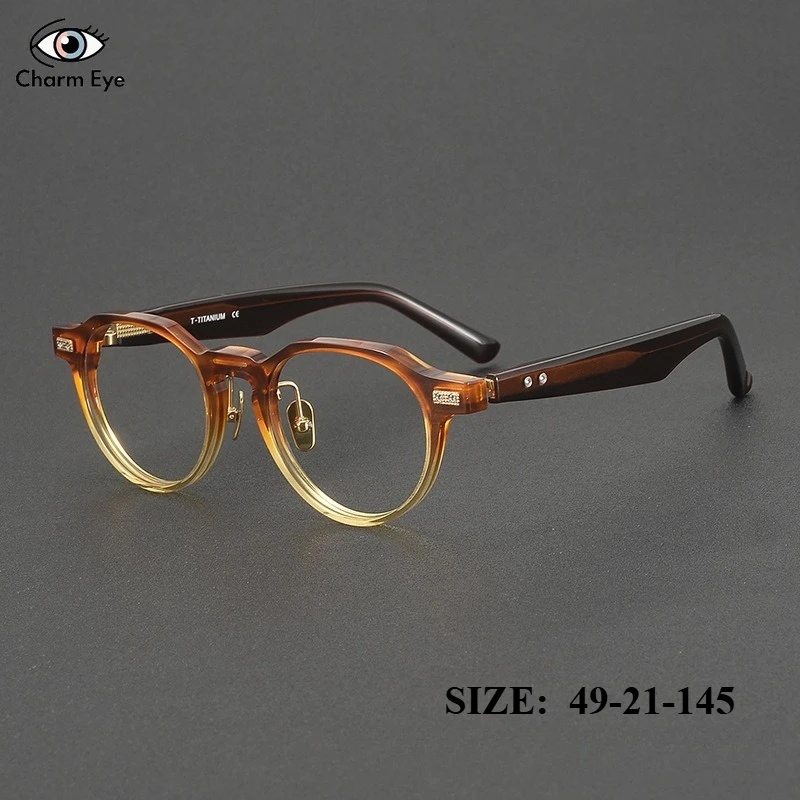 

2025 New High End Acetate Eyeglass Frames Men Japan Retro Large Frame Gradient Tea Gold Polygonal Women Myopia Optical Glasses