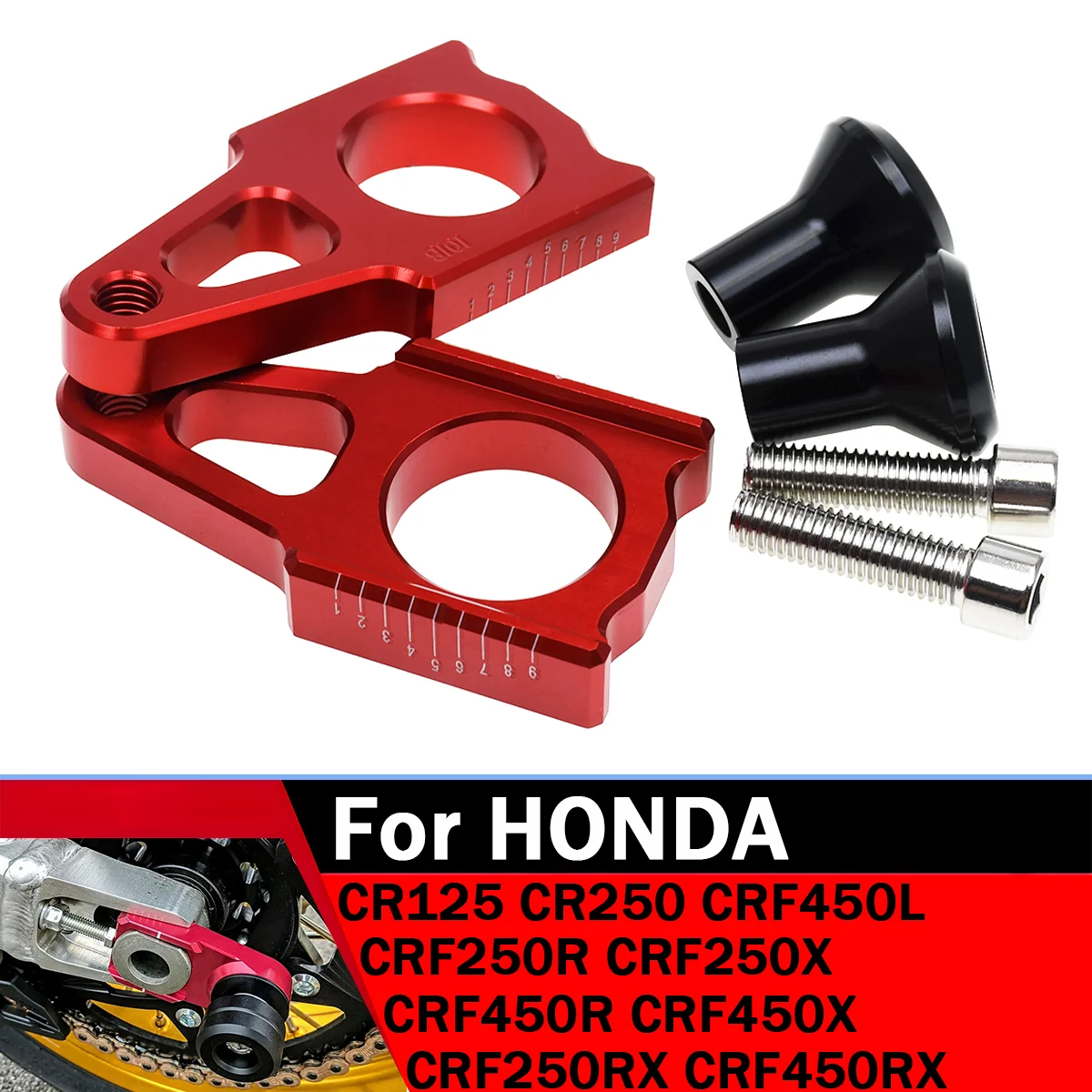 

Rear Axle Block Chain Adjuster For Honda motorcycle CR 125 250 CRF 250R 250X 250RX 450R 450X 450L 450RX 2002 2004 2005-2021 2022