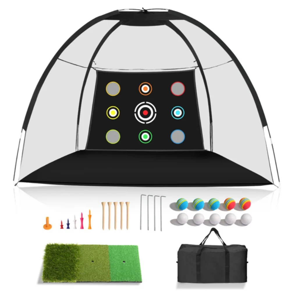 11mm fiberglass rod, 10 * 7ft black golf net, 9 targets, including grass ball pads Golf Balls Golf Peach Set