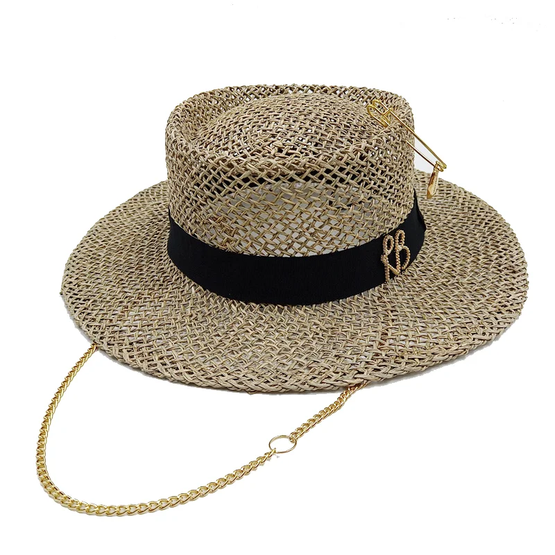 

Летняя женская соломенная шляпа из соломы с буквенным принтом, панама, джаз-шляпа, для активного отдыха, пляжа, оптом