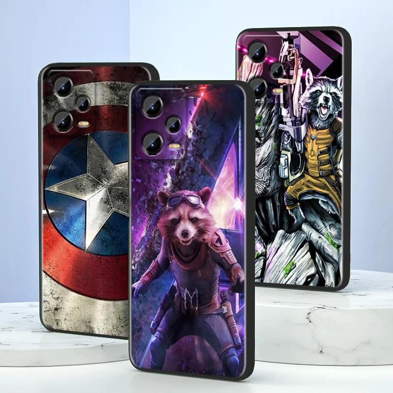 

Marvel Cartoon Tank Cool Captain America For Xiaomi Redmi Note 13 12R 12 12S Turbo 11 11T 11S 10 10S Pro Plus 5G Black Cover