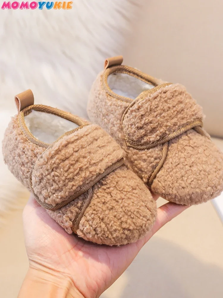 Baby Kids Winter Shoes Girls Shoe Plush Solid Color Classic Light Children Flat Shoes Toddler Hook-loop Anti-slip Keep Warm
