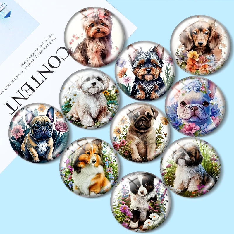 Animal Flower Dog 12/18/20/25mm glass cabochon  bracelet pendant rings for jewelry demo earrings back Making findings image 5