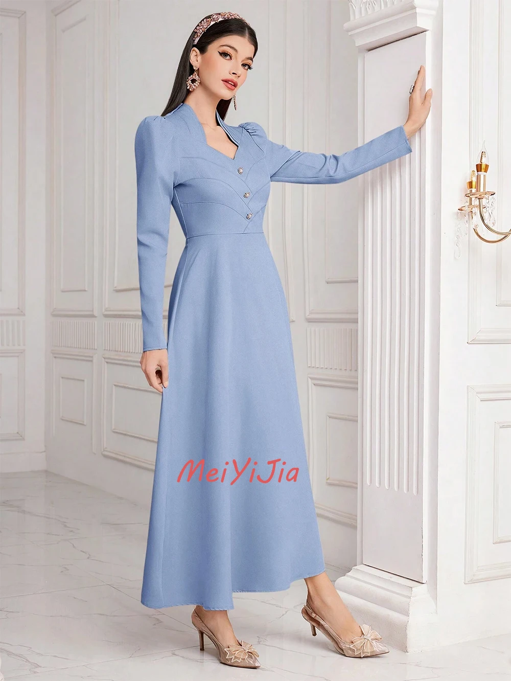 MeiYiJia Simple Sweetheart Button Satin Long-Sleeves Ankle-Length Saudi Arabia Sexy Evening Birthday Club Outfits Summer 2024