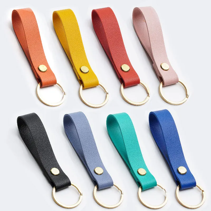 8 Colors PU Leather Keychain Business Gift Leather Key Chain Men Women Car Key Strap Waist Wallet KeyChains Keyrings Keyholde