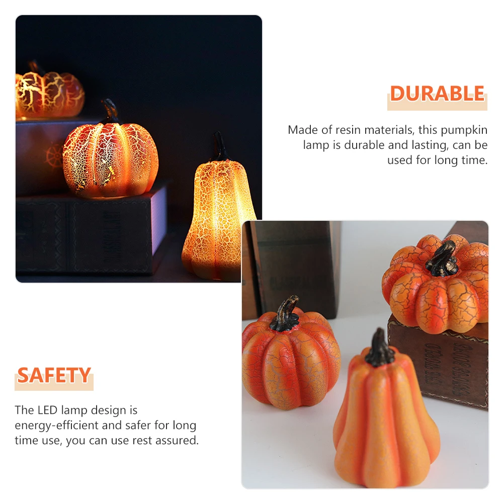 

2 Pcs LED Pumpkin Lamp Decorative Artificial Pumpkins Halloween Thanksgiving Warm Light Resin Material Safe Use Home Festival