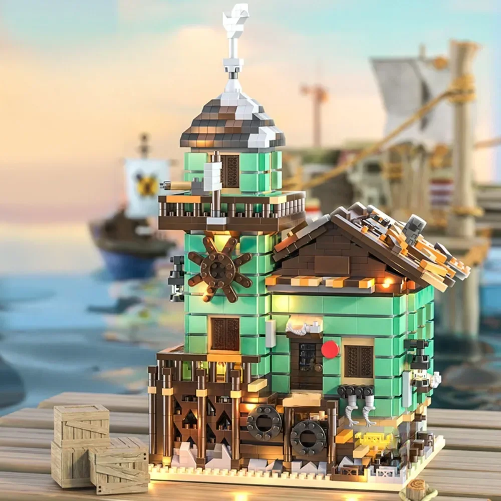 Stad MINI Visserij Dorp Cabine Micro Bouwstenen DIY Vishuis Model Bakstenen Constructie Speelgoed voor Kerstcadeau voor kinderen