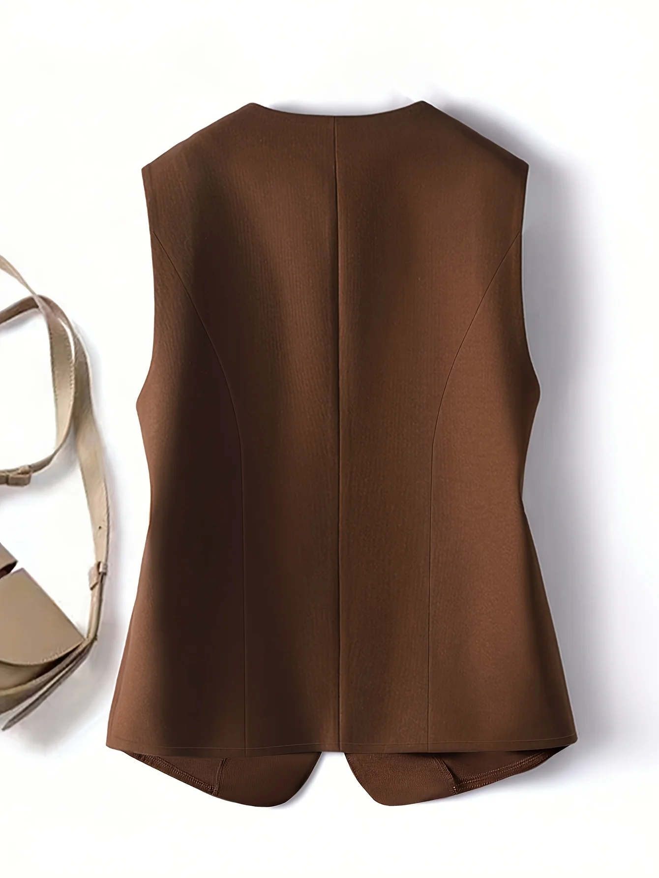 Women Round Neck Sleeveless Vest Elegant Single Breasted Pocket Suit Waistcoat