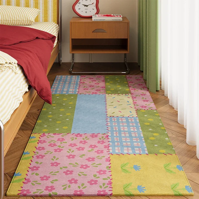 Bedroom Carpet Soft Comfortable Faux Cashmere Rug Dopamine-inspired Colors Long Bedside Floor Mat Modern Style Home Decor Rugs