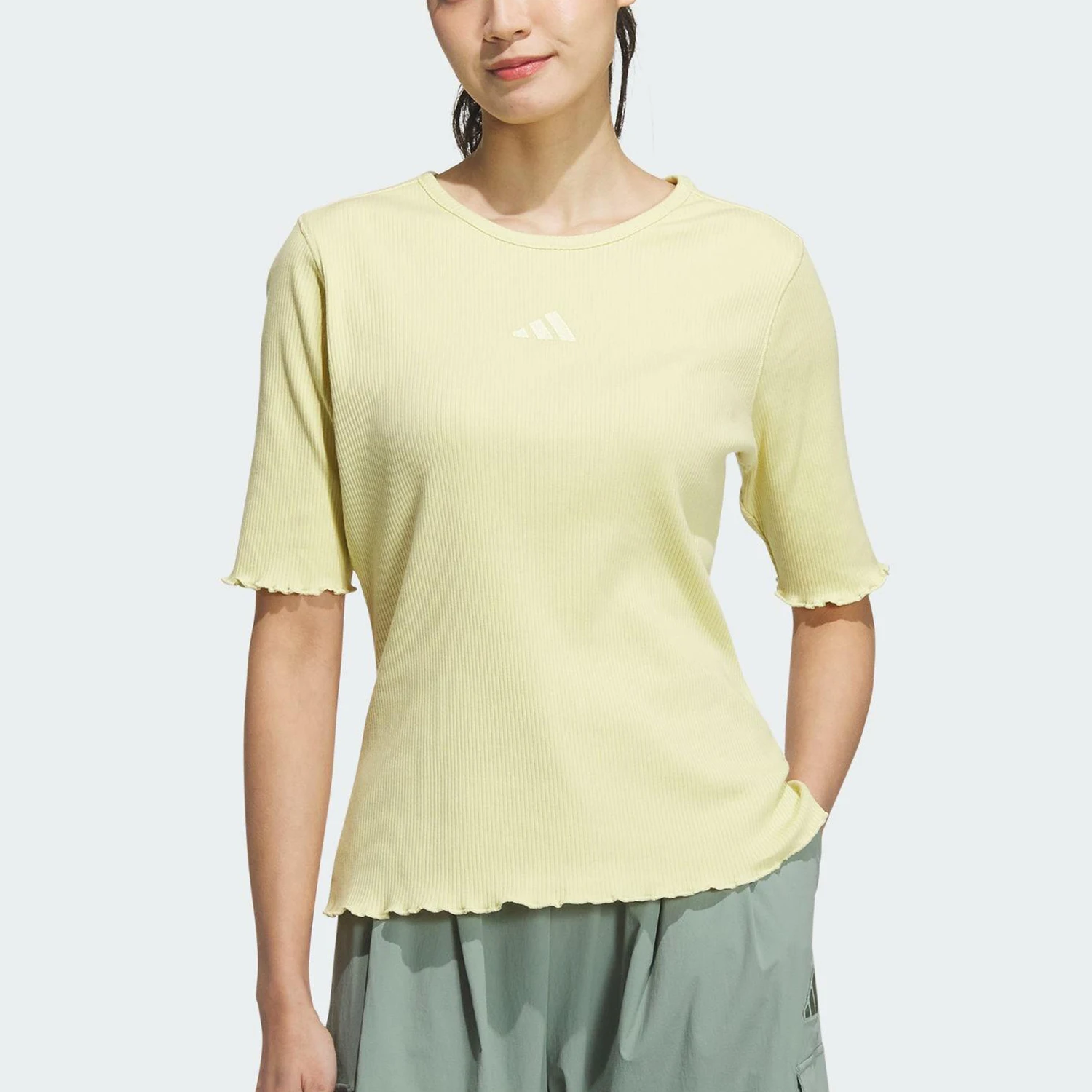 

Adidas genuine New Women's Pleated Lace Slim Fit Casual Short Sleeve T-Shirt JL5091