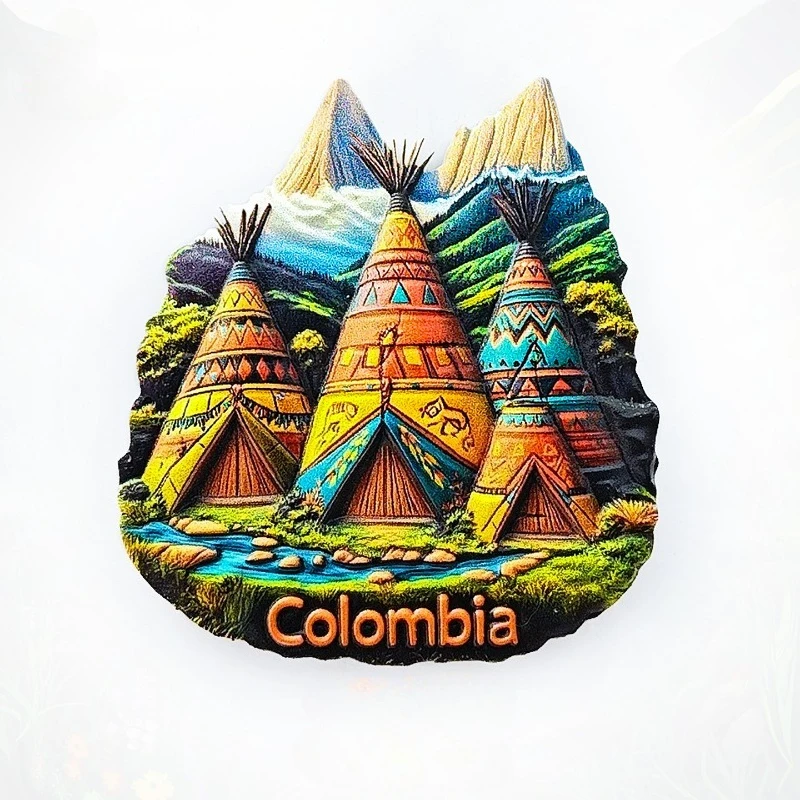 Colombian Indigenous Tent Fridge Magnet - 3D Amazonian Souvenir Tribal Pattern Decor Unique South America Gift